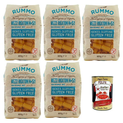 Rummo Längliche Pasta Rummo Pasta Nudeln Glutenfreie Mezzi Rigatoni N° 51 Bronze Gezeichnete gluteinfrei perfekt für Menschen mit Zöliakie oder Glutenunverträglichkeit 5x400 g 8008343880510