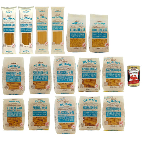 Rummo Pasta Nudeln Glutenfreie Testpaket, Bronze Gezeichnete gluteinfrei, perfekt für Menschen mit Zöliakie oder Glutenunverträglichkeit, 16x 400 g italienisch Original