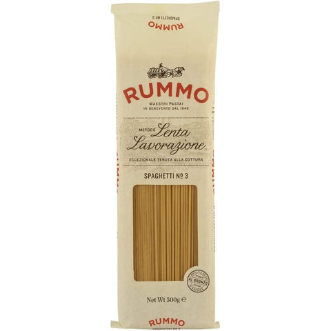 Rummo Längliche Pasta Rummo Spaghetti N°3 Pasta Lenta Lavorazione Teigwaren aus Hartweizengrieß Bronze-Zeichnung 500g 10x Original italienisch 8008343200035