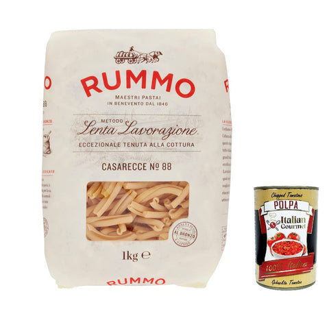 Rummo Casarecce N°88 Pasta Lenta Lavorazione Teigwaren aus Hartweizengrieß Bronze-Zeichnung 1 kg 12x italienisch Original + kostenlos polpa 400 g