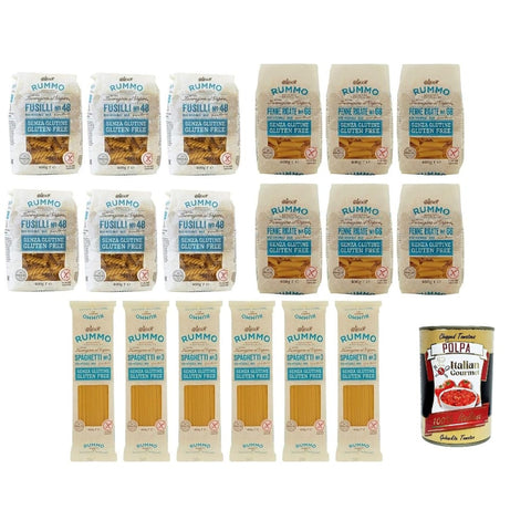 Rummo Nudeln & Pasta Rummo Testpaket Rummo Pasta Spaghetti - Fusilli - Penne Rigate Glutenfreie, Nudeln Senza Glutine 18x 400g inkl. Italian Gourmet polpa 400g Original italienisch 8008343880497