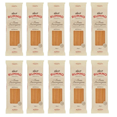 Rummo Bucatini N°6 Pasta Lenta Lavorazione Teigwaren aus Hartweizengrieß Bronze Zeichnung 10x500g Original italienisch