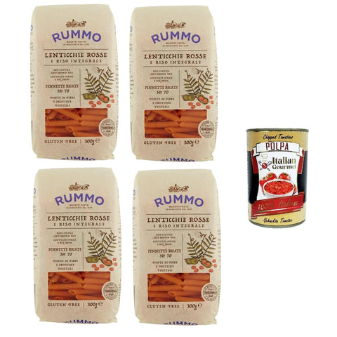 Rummo Pflegestifte & Lippenbalsam Rummo Pennette Rigate N°70 Glutenfreie Pasta mit Linsen und braunem Reis 4x 300gr Original italienisch inkl. Italian Gourmet Polpa 400g 8008343812702