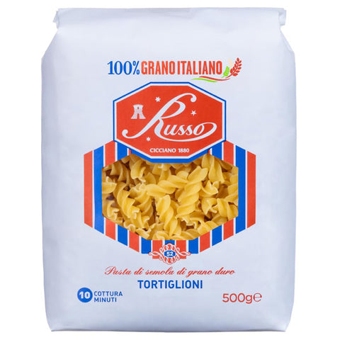 Russo Tortiglioni N°52 Hartweizengrieß Pasta,100% Italienischer Weizen,500 g Packung Nudeln & Pasta italienisch Original