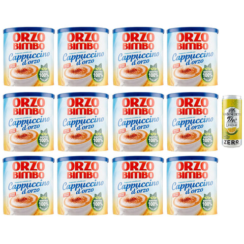 San Benedetto 12er Pack Orzo Bimbo Cappuccino D'orzo Solubile Löslich Gersten Cappuccino eine koffeinfreie 150g + 330ml italienisch Original