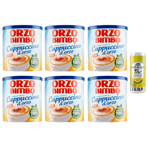 San Benedetto 6er Pack Orzo Bimbo Cappuccino D'orzo Solubile Löslich Gersten Cappuccino eine koffeinfreie 150g + 330ml italienisch Original