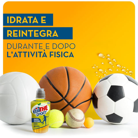Estathè Sport Limone Erfrischendes Zitronengetränk mit Mineralien und praktischem Sportverschluss für Schule, Büro, Training, Fußball, Tennis und Fitness. 12 x 250 ml