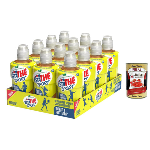 Estathè Sport Limone Erfrischendes Zitronengetränk mit Mineralien und praktischem Sportverschluss für Schule, Büro, Training, Fußball, Tennis und Fitness. 12 x 250 ml