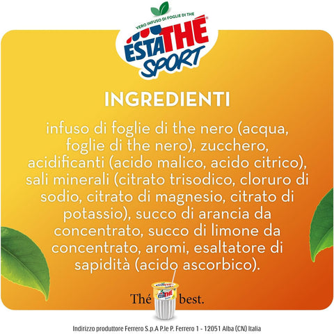 Estathè Sport Orange Tea Sportgetränk 12 x 250 ml – Erfrischendes Getränk mit Orangengeschmack, Mineralien und praktischem Sportverschluss für Schule, Büro, Training, Fußball, Tennis und Fitness.