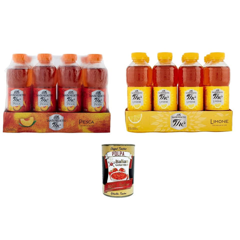 San Benedetto Eistee San Benedetto 12x The Pesca Eistee erfrischend Pfirsich 500 ml Testpaket Original italienisch inkl. 12x San Benedetto The Zitrone 500ml + Italian Gourmet Polpa 400g 8001620022962
