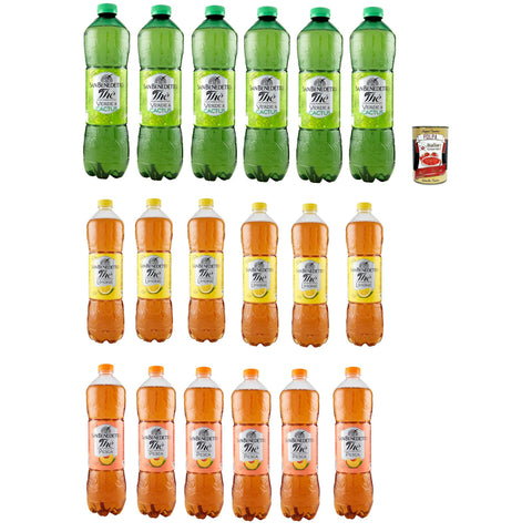 San Benedetto Testpaket, Thè Verde, limone und pesca 18x 1500 ml, Eistee The' grüner Tee, zitrone und pfirsch PET Einweg, ice tea erfrischend italienisch Original
