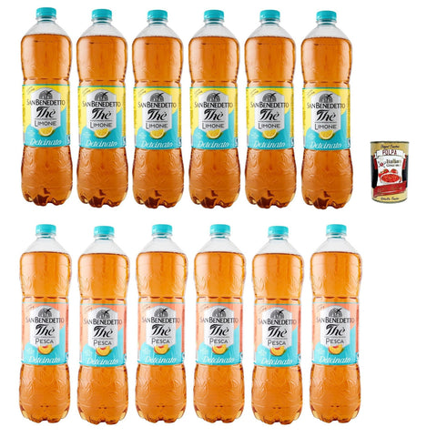 San Benedetto Thè Deteinato Testpaket Limone un Pesca entkoffeiniert Eistee The' Zitrone und Pfirsch PET Einweg ice tea 12x 1,5 L italienisch Original
