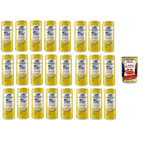 San Benedetto Thè Limone 24x 33 cl, Eistee The' Zitrone dosen Einweg, ice tea erfrischend, Ohne Konservierungsstoffe und künstliche Farbstoffe italienisch Original