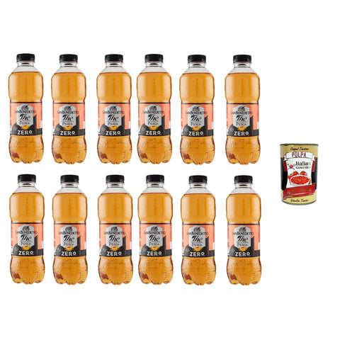San Benedetto Thè Pesca zero Eistee The' Pfirsich ohne Zucker PET Einweg ice tea erfrischend Ohne Konservierungsstoffe und künstliche Farbstoffe 12x500 ml