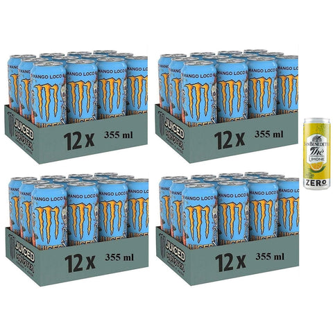 monster 48er Pack Mango Loco Energy Drink, Erfrischender alkoholfreier Energiegetränk mit Exotischer Geschmack 500ml Original italienisch
