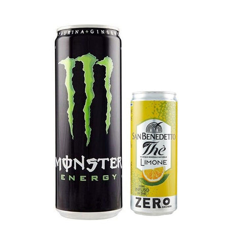 San Benedetto 48er - Pack Monster Energy Drink, Erfrischender alkoholfreier Energiegetränk der klassische Monster - Geschmack, 500ml Einwegdose + 1er - Pack San Benedetto Eistee mit Zitrone Ohne Zucker Dose 330ml Original italienisch