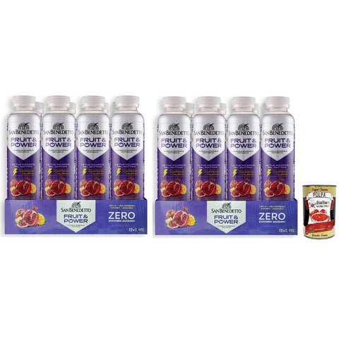 San Benedetto Energy Drinks San Benedetto Fruit Power,Energiegetränk mit Apfel-, Granatapfel-, Mango- und Ananas Geschmack,Alkoholfreies Getränk,40cl Einweg-PET-Flasche 24x Original italienisch inkl. Italian Gourmet Polpa di Pomodoro 400g Dose 8001620023129