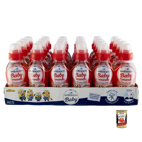 San Benedetto Baby Camomilla Fragola,Kamille mit Erdbeergeschmack,Kohlensäurefreies Getränk in Natürlichem MineralwasserPull Push, 25 cl italienisch Original