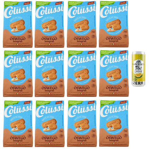 San Benedetto 12er-Pack Colussi Biscotti Oswego Integrali, Vollkornkekse Kekse mit Braunem Zucker und Getreide Mehl, 450 g Beutel + 1er-Pack Kostenlos San