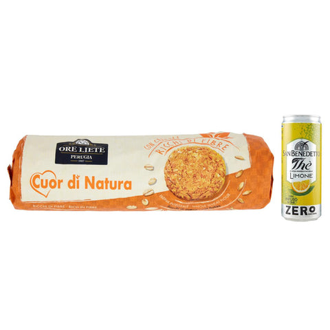 San Benedetto 12er - Pack Ore Liete Cuor di Natura Biscotti con Cereali, Kekse mit Getreide, mit Vollkornmehl und ohne Zuckerzusatz, 250g + 1er - Pack Kostenlos San Benedetto Eistee mit Zitrone Ohne Zucker Dose 330ml Original italienisch