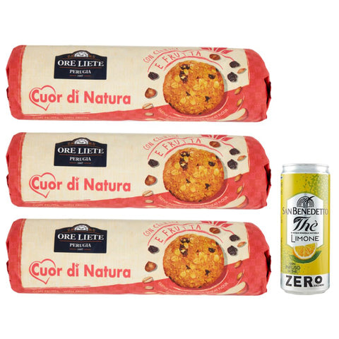 San Benedetto 3er-Pack Ore Liete Cuor di Natura Biscotti Frutta, Kekse mit Getreide und Obst, mit Vollkornmehl und ohne Zuckerzusatz, 250 g + 1er-Pack Kostenlos