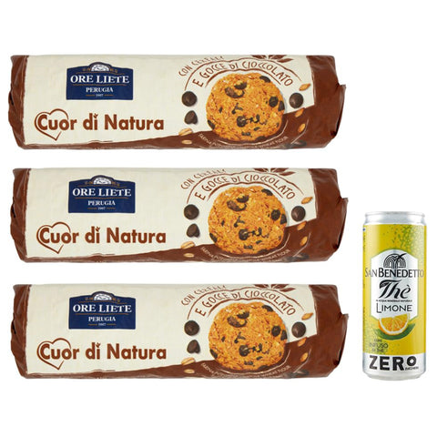 San Benedetto 3er Pack Ore Liete Cuor di Natura Biscotti, Kekse mit Getreide und Schokoladentropfen 1x250g Original italienisch