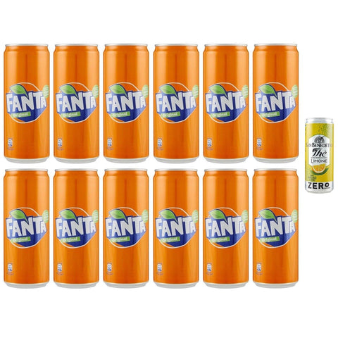 San Benedetto Fanta Original italienisch,Erfrischendes Alkoholfreies Getränk mit Orangensaft,Einweg-Dose 250ml 12er-Pack italienisch inkl. 1er-Pack Kostenlos San Benedetto Eistee mit Zitrone Ohne Zucker 330ml Dose
