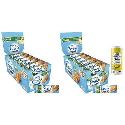 Nestle Nestlé Fitness Original italienisch Barrette di Cereali Integrali,Vollkornriegel,564g Packung,Jede Packung enthält 24 Riegel à 23,5g 2er-Pack italienisch inkl. 1er-Pack San Benedetto Eistee mit Zitrone Ohne Zucker 330ml Dose