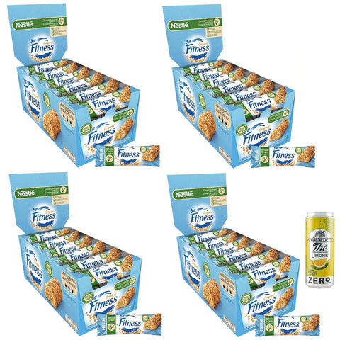 San Benedetto 4er - Pack Nestlé Fitness Barrette di Cereali Integrali, Vollkornriegel, 564g Packung, Jede Packung enthält 24 Riegel à 23, 5g + 1er - Pack San Benedetto Eistee mit Zitrone Ohne Zucker Dose 330ml Original italienisch