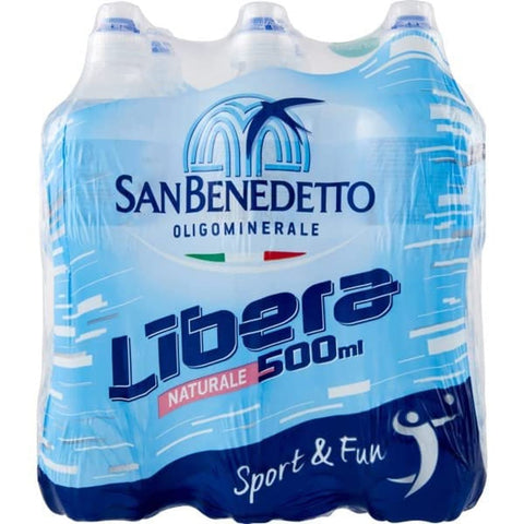 San Benedetto Stilles Wasser San Benedetto Acqua Naturale Libera Oligomineralisches Natürliches Wasser PET-Einwegflasche 500ml 6x Original italienisch inkl. Italian Gourmet Polpa di Pomodoro 400g Dose 8020458000560