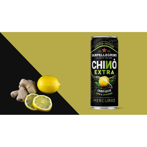 San Pellegrino Limonade San Pellegrino Chinò EXTRA Mercurio Limetten-Ingwer-Erfrischungsgetränk mit Kohlensäure, 48x 33 cl