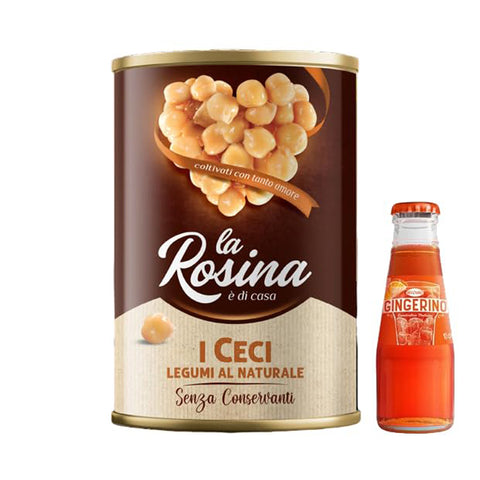 Sanpellegrino La Rosina Bohnen Ceci natural, Hülsenfrüchte in Dosen 400 g + 1 x Recoaro italienischer Aperitivo 10 cl italienisch Original