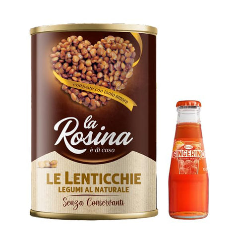 Sanpellegrino 6 x La Rosina Linsen mit Natur, Hülsenfrüchte in Dosen 400 g Original italienisch inkl. 1 x Recoaro Italienischer Aperitivo 10 cl gratis