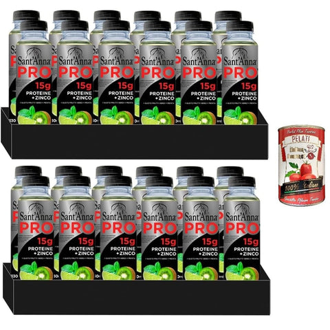 Sant'anna Regenerationsgetränke Sant'anna Pro Grüne Früchte 24x Original italienisch inkl. Minzgeschmack | Proteinreiches Getränk in Sant'Anna-Wasser + Italian Gourmet Pelati 400g 8020141101048