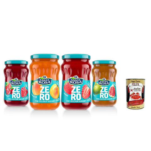 Santa Rosa Fruchtaufstrich Santa Rosa Zero Confettura Testpaket, Marmelade Jam Ohne Zuckerzusatz, Frei von Konservierungsstoffen, Jam 4x x 300g Glas Original italienisch inkl. Italian Gourmet Polpa 400g 8006040660152