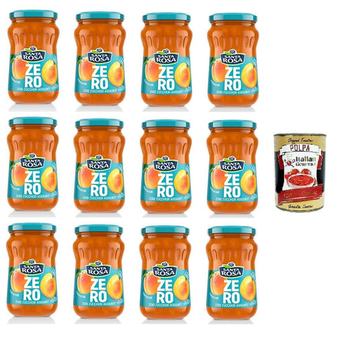 Santa Rosa Koch- & Backzutaten Santa Rosa ZERO, Confettura di Albicocche zero zuccheri aggiunti Aprikosenmarmelade ohne Zuckerzusatz 12x 300gr Original italienisch inkl. Italian Gourmet Polpa 400g 8032804040014