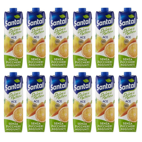 Santal Parmalat Succo di Frutta Ace Dolce di Natura Zero Zuccheri Aggiunti Geschmack Orange, Karotte und Zitrone Fruchtsaft Null Zuckerzusatz Erfrischendes Erfrischungsgetränk Tetrapack 1000 ml italienisch Original