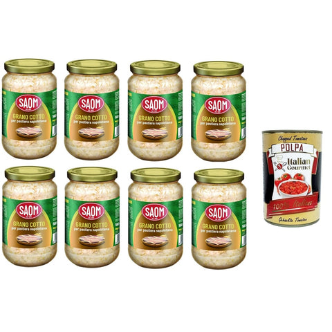 Saom Frucht, Getreide & Joghurt Zubereitungen Saom Grano Cotto per Pastiera Napoletana gekochter Weizen für neapolitanische Pastiera 8x560 gr Original italienisch inkl. Italian Gourmet Polpa 400g 8032835004986