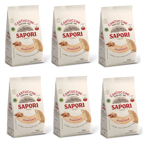 Sapori Cantuccini Toscani IGP Alle Mandorle Mandelkekse Kekse Italienische Tradition Italienische Spezialitäten Beutel mit 100 g 6x italienisch Original