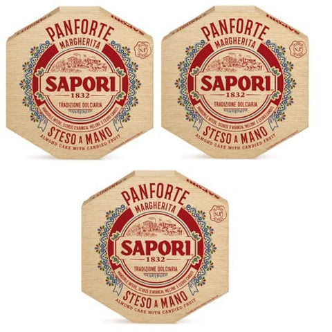 Sapori Kekse Sapori Panforte Margherita Steso a Mano Weihnachtskuchen mit Ganzen Süßen Mandeln Orangenschale Melone und Kandierter 3x 320g italienisch Original 8002590068141