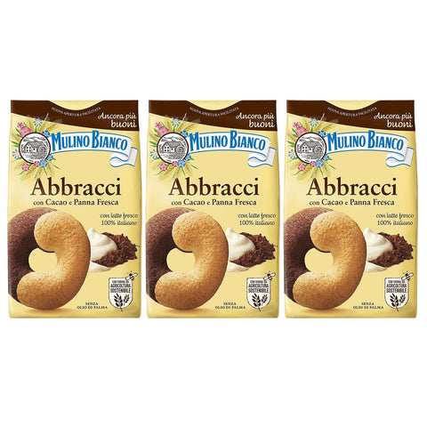 MULINO BIANCO Abbracci knusprige italienische Kekse mit Butter- und Kakaogeschmack 350 g x 3 pakete (Abbracci, x3) Original