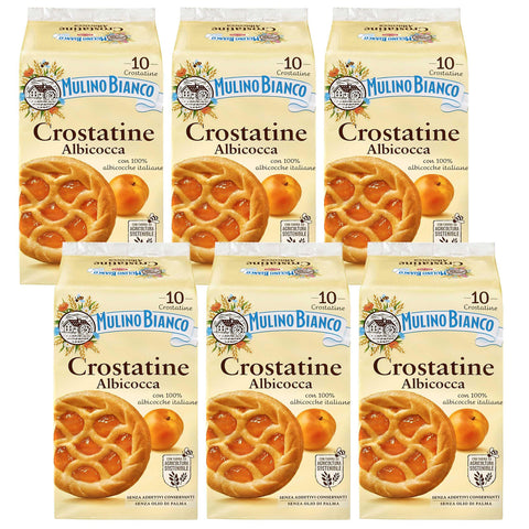 MULINO BIANCO Crostatine Albicocca - Italienisches Gebäck, Mini-Aprikosentörtchen 400 g x 6 Pakete (Aprikose, x6) Original Kekse