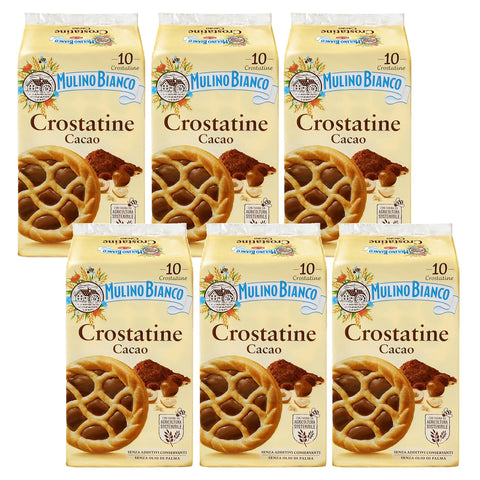 Mulino Bianco Crostatine Cacao Italienische Kekse, Mini Törtchen mit Kakaocreme und Haselnüssen x 6 Pakete 1x400g Original italienisch