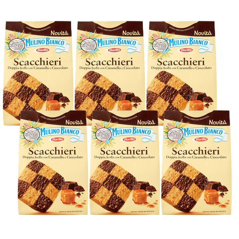 MULINO BIANCO Scacchieri - Italienische Schokoladen- und Karamellkekse 300 g x 6 pakete (Scacchieri, x6) Original