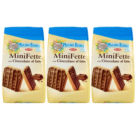 Mulino Bianco Mini Fette - Italienische Mini - Kekse mit Überzug aus Milchschokolade (x3) 110g Original italienisch