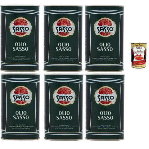 Sasso Olio Extra vergine D'oliva Natives Olive Olivenöl 100% Italienisch Extra virgin oil 6x500 ml italienisch Original + kostenlos polpa 400 g
