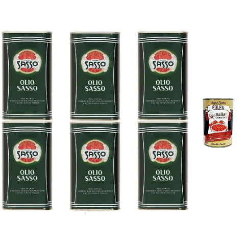 Sasso Oliven Sasso Olivenöl Extra Vergine, 100%, 6 x 1 Liter Flaschen inkl. Italian Gourmet polpa 400g Original italienisch