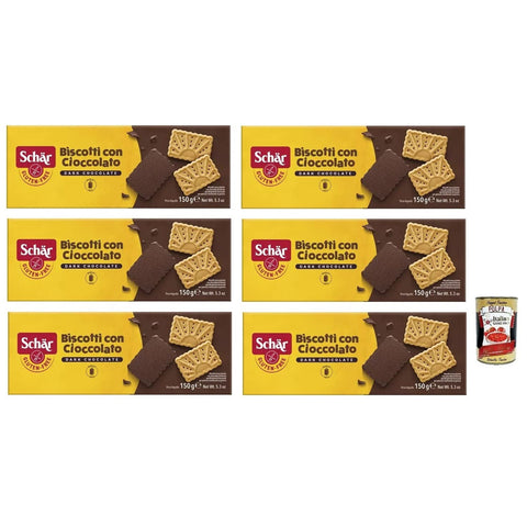 Schar Dr. Schär Biscotti Senza Glutine con Cioccolato Fondente Glutenfreie Kekse mit dunkler Schokolade Süße 150 g 6x italienisch Original + kostenlos Polpa di