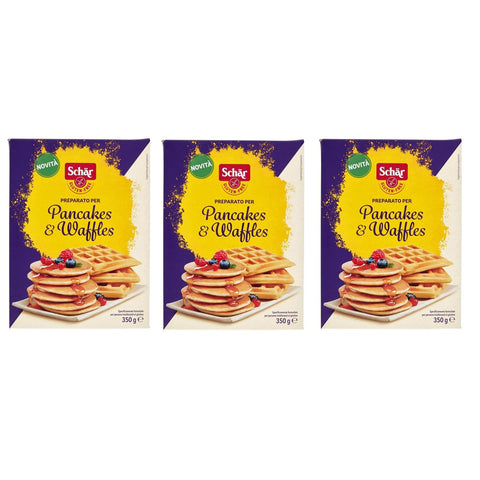 Schar Schär Gluten Free Preparato per Pancakes & Waffles Vorbereitet Zubereitet für Glutenfreie Pfannkuchen und Waffeln 3x 350g italienisch Original