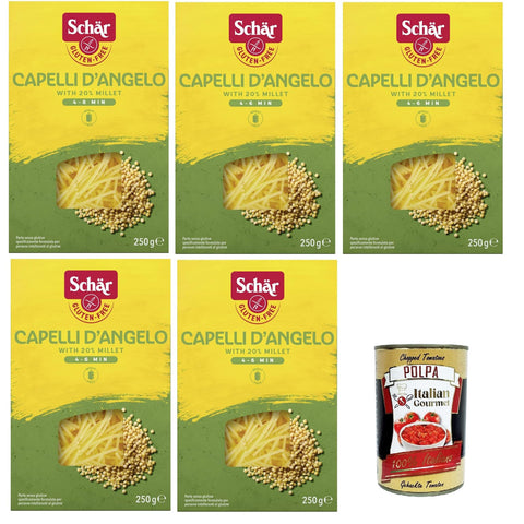 Schar Pasta Capelli d'Angelo Glutenfreie Kurznudeln mit ca. 20% Hirse 5x 250g italienisch Original